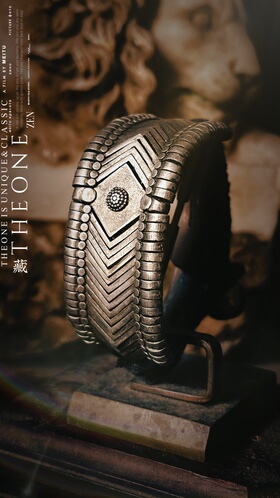 THEONE罕见古董孤品美国印第安原住民纯手工纯银铠甲手链美式复古