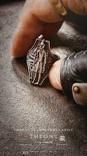 THEONE罕见孤品古董手工纯银古埃及法老戒指复古绅士指环探险风格