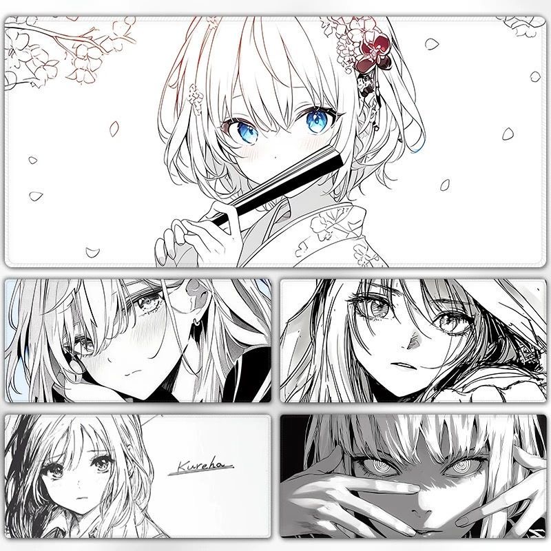 PIXEL黑白插画二次元个性可爱插画动漫电竞游戏防水鼠标垫桌垫