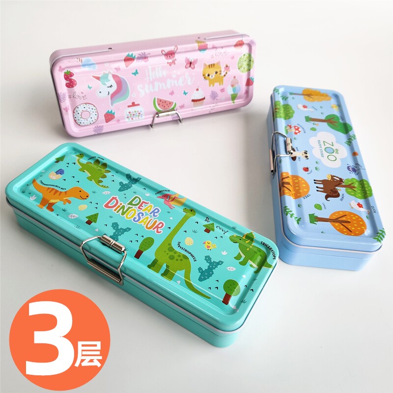 韩版文具批发小灵精b-387多功能搭扣文具盒中小学生大容量三层铅笔盒