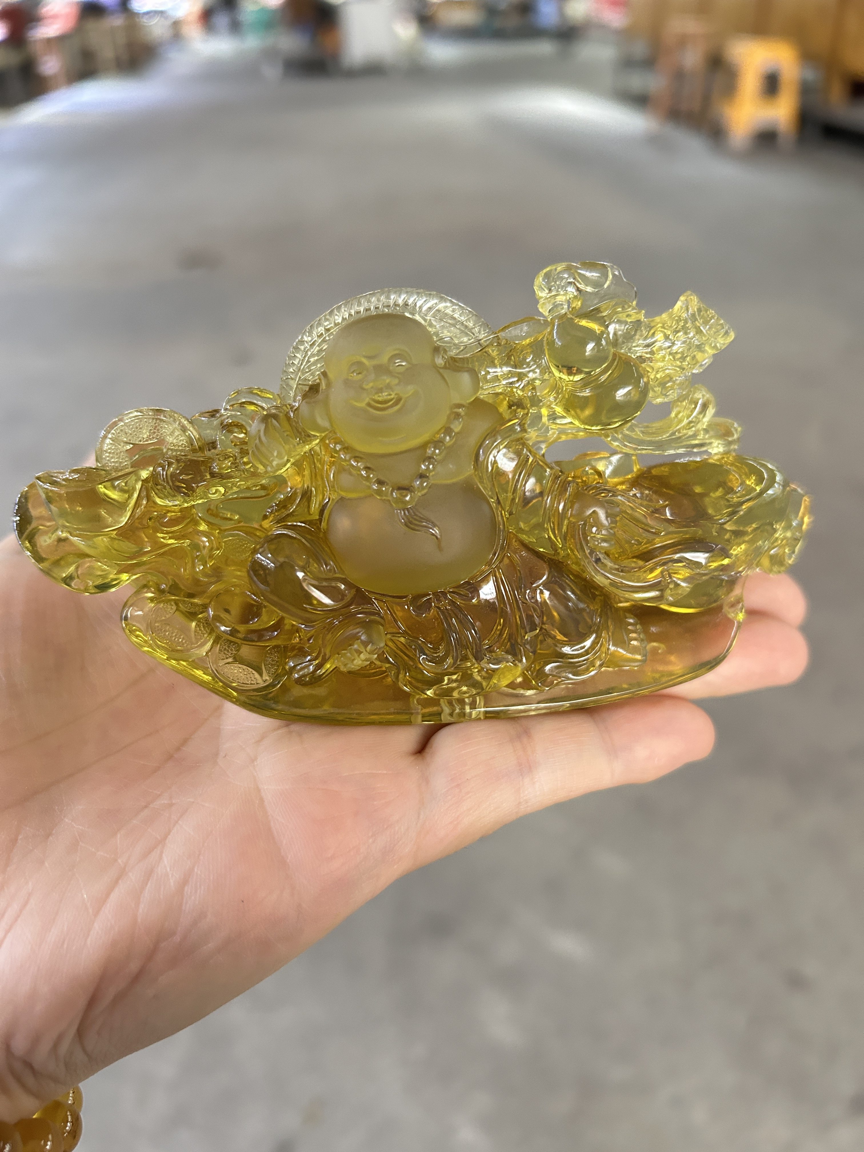 缅甸琥珀绿茶弥勒佛摆件104.6克