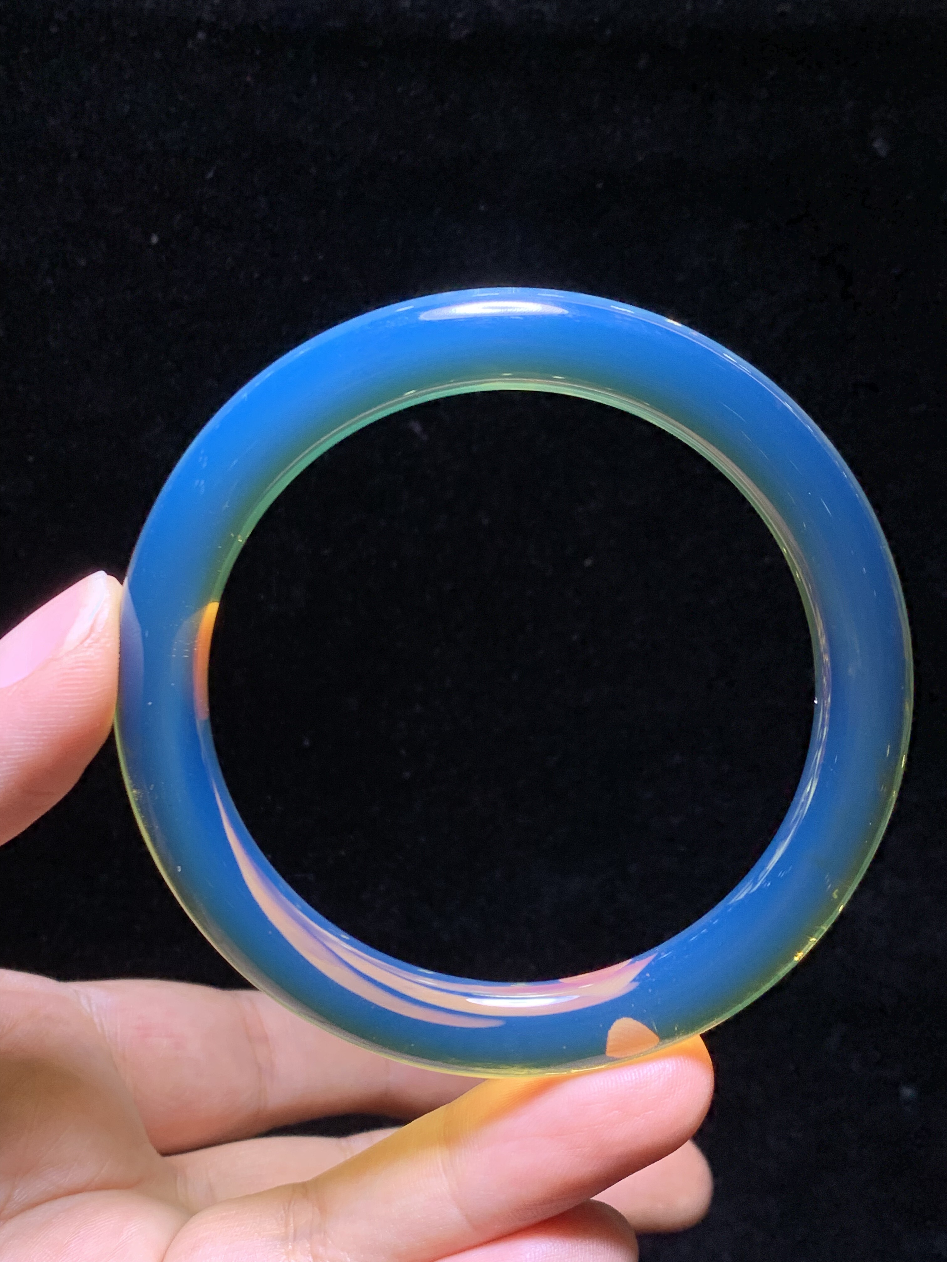 缅甸琥珀天空蓝圆条手镯58.6