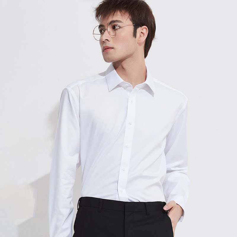 西装内搭打底衬衫男士长袖秋季高端修身2021新款弹力丝光纯色衬衣