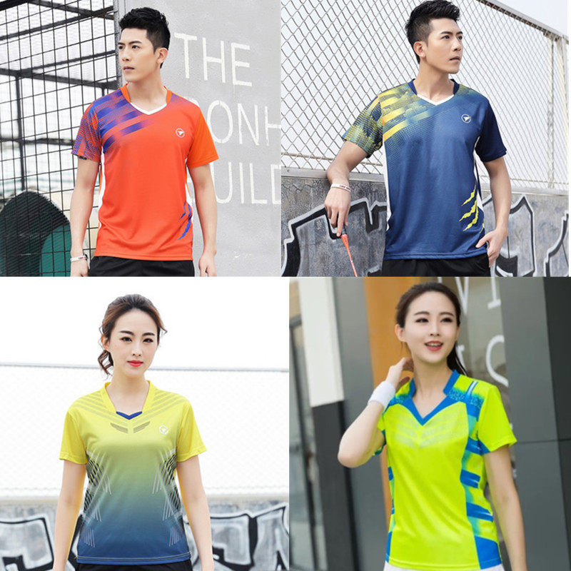 速干乒乓球羽毛球服运动上衣男女圆V领短半袖T训练队服印字排球