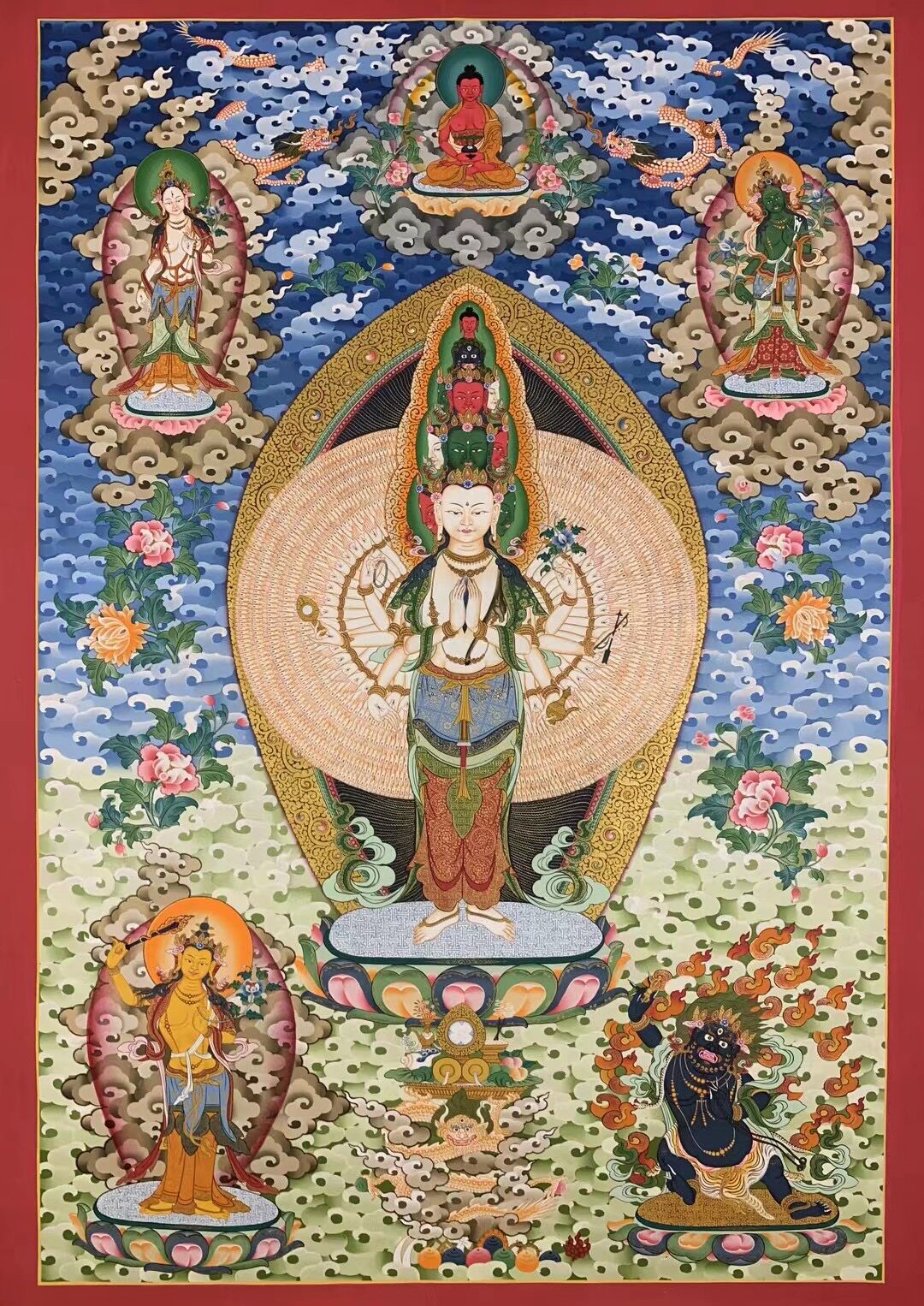 手绘唐卡千手观音尼泊尔西藏热贡客厅玄关办公室走廊装饰挂画镇店