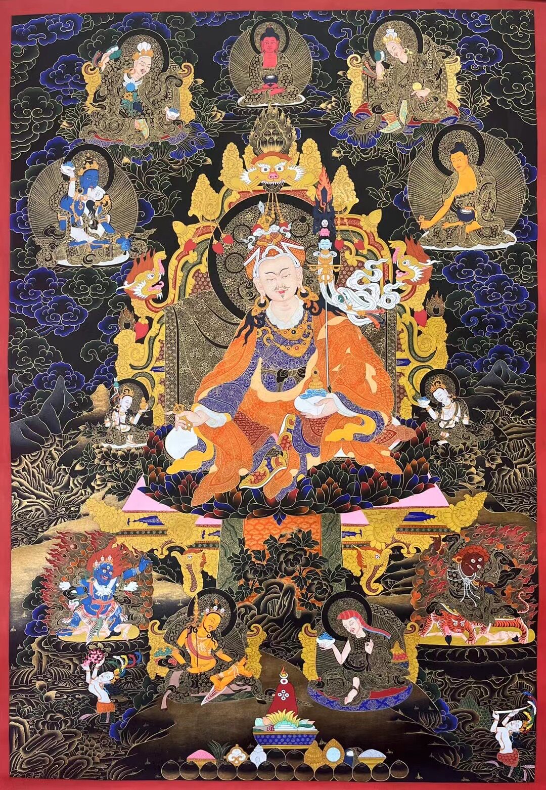 手绘唐卡莲师八变尼泊尔西藏热贡客厅玄关办公室走廊装饰挂画吉祥