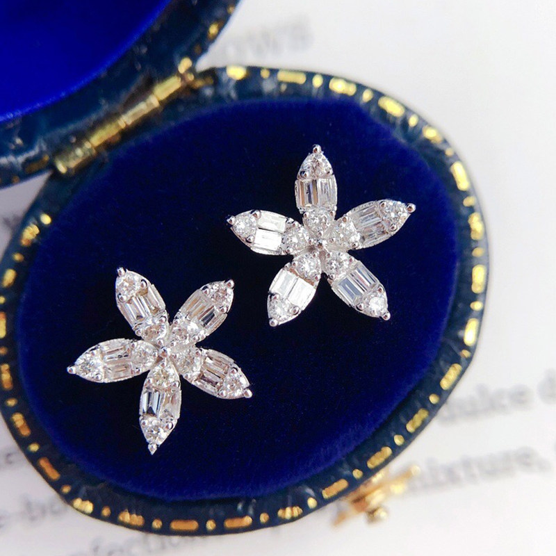delicate crystal flower stud earrings for women full bling
