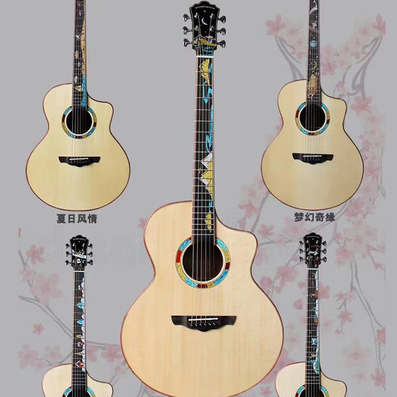 特价天路面单吉它单板41寸民谣学生初学入门雕刻山路木吉他guitar