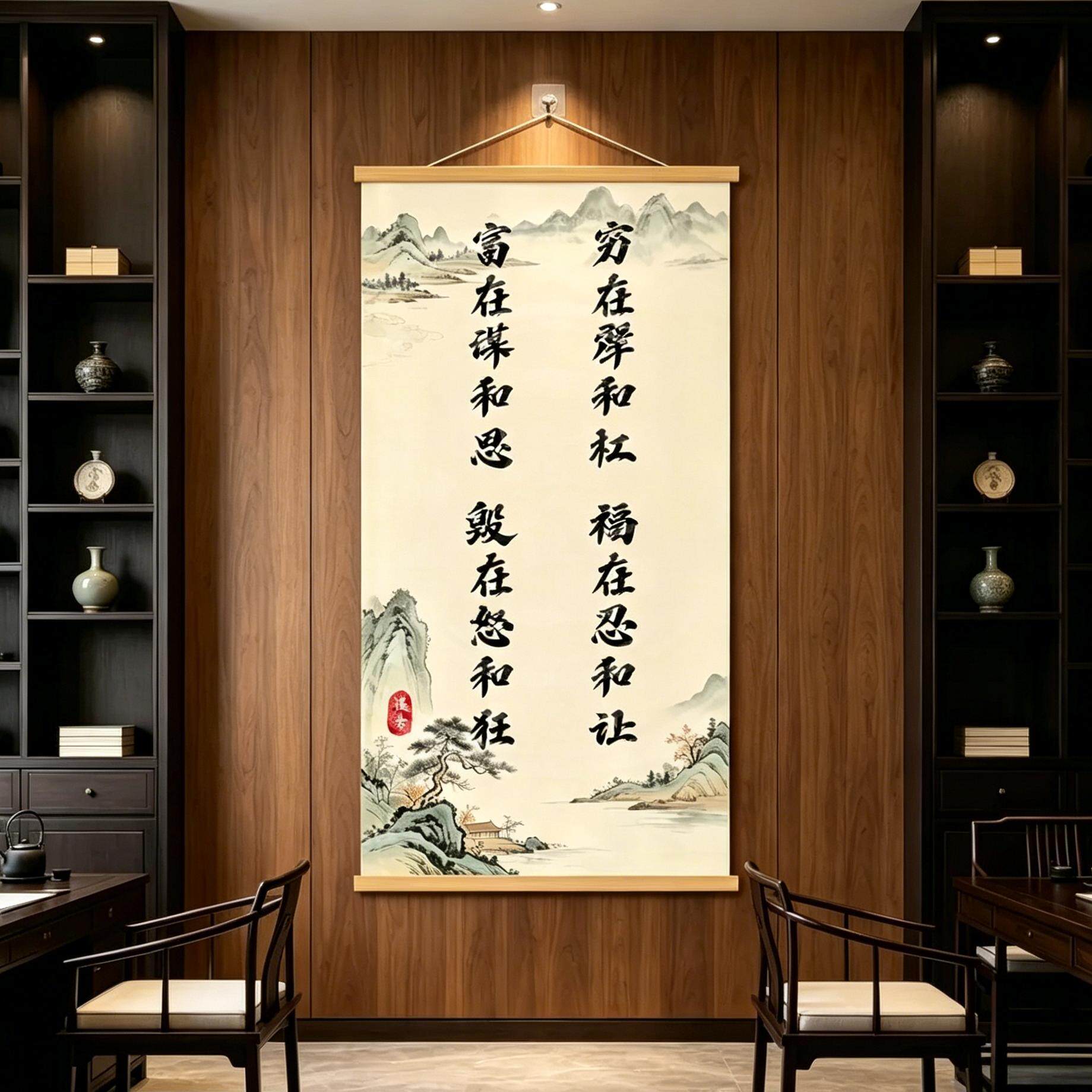 加大款【福在忍和让】新中式励志书法字画挂画书办公室装饰画ZY