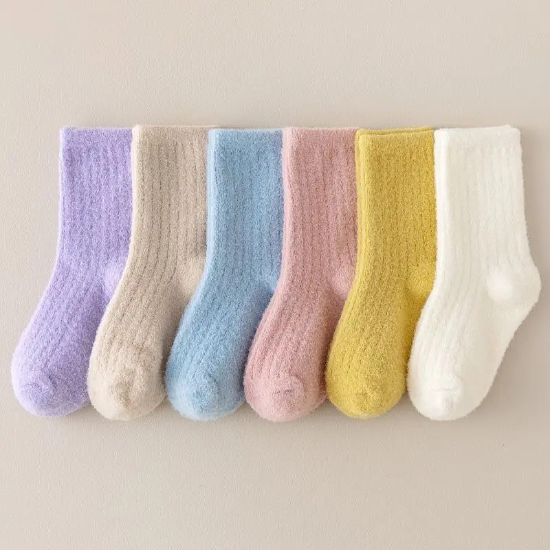 6双秋冬天袜子儿童袜男女童加绒加厚暖绒袜保暖运动袜宝宝雪地CH