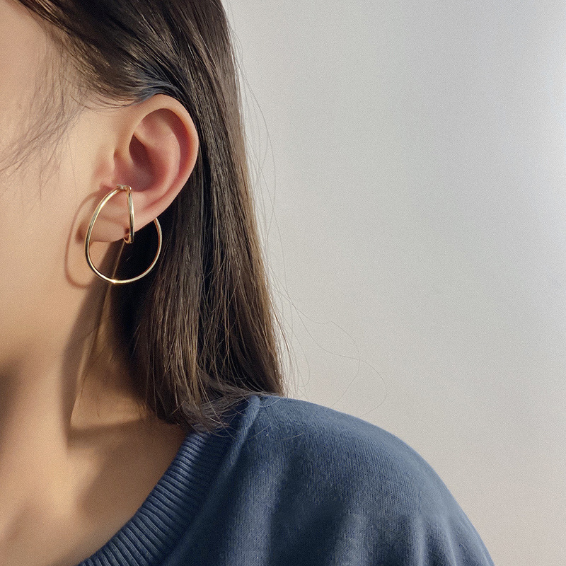 铜合金耳饰 耳夹无耳洞耳饰女耳挂式耳骨夹耳环一体冷淡风气质tl