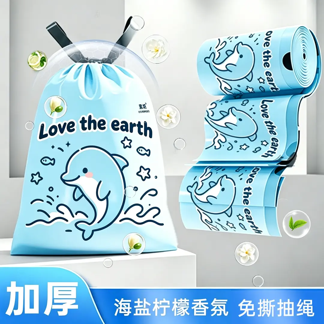 免撕柠檬香氛免撕抽绳垃圾袋大卷一次性加大加厚卷筒式垃圾袋SJ