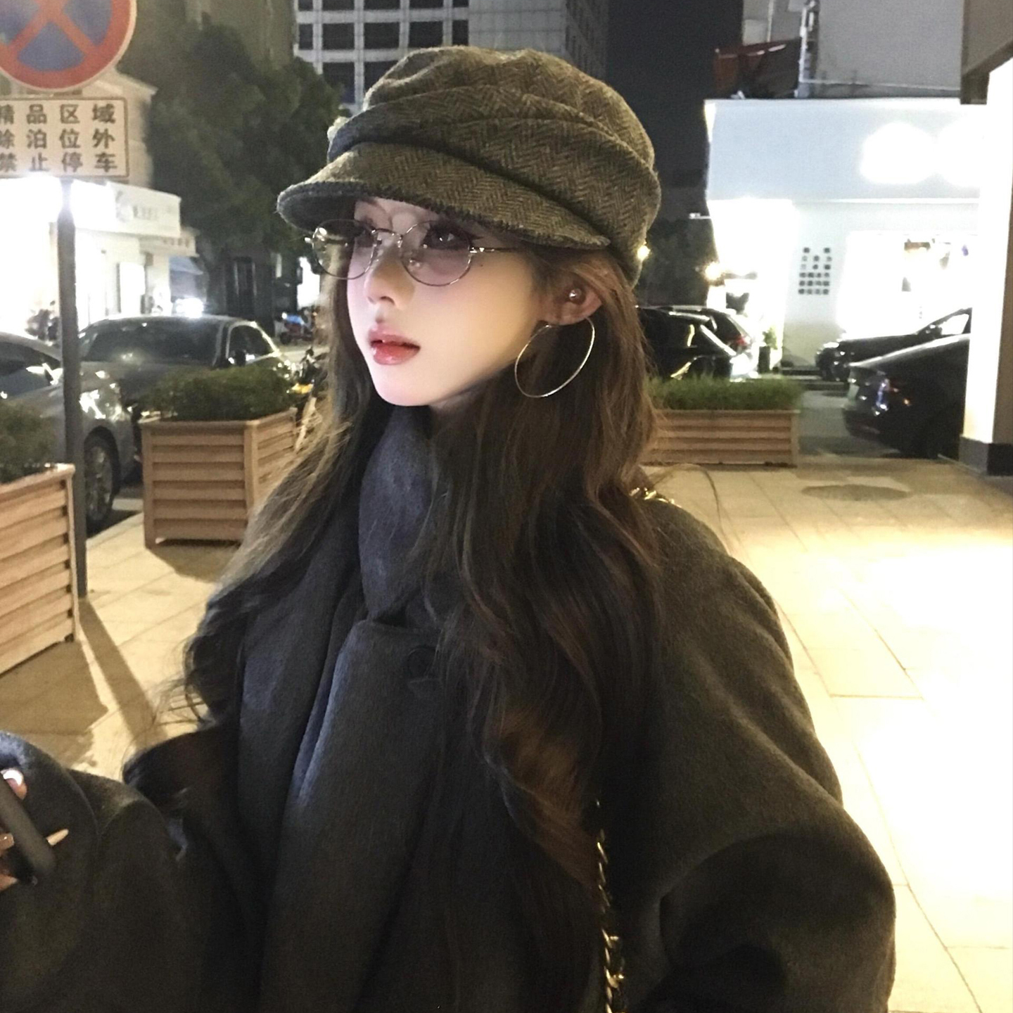 日系复古褶皱山本帽子女秋冬氛围感气质百搭毛呢报童贝雷帽马术帽