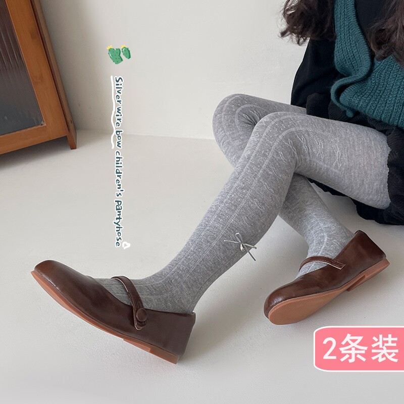 银色蝴蝶结薄款连裤袜春秋