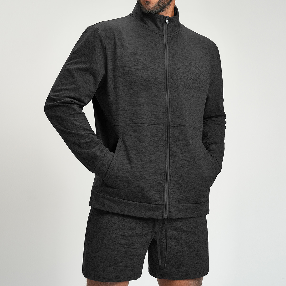 欧美男士运动健身瑜伽针织双色外套户外通勤徒步亲肤透气夹克