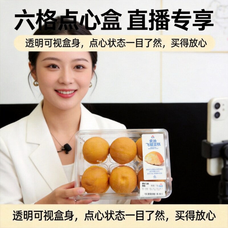 透明六格蛋糕盒 一次性防雾 黄油飞碟蛋糕甜品打包盒糕点盒整箱