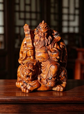 道家用品天然雷击枣木武财神赵公明摆件手工雕刻武财神爷像家居