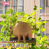 可爱秋千笑脸花盆创意摇摆荡秋千悬挂式 饰摆件 水培多肉花盆悬吊装