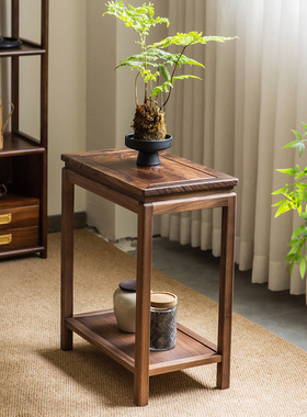 北美黑胡桃花架子全实木落地花几新中式置物架长方形鱼缸架盆景架