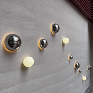 不锈钢户外半圆灯背景墙床头中古工业风金属圆球玄关走廊氛围壁灯