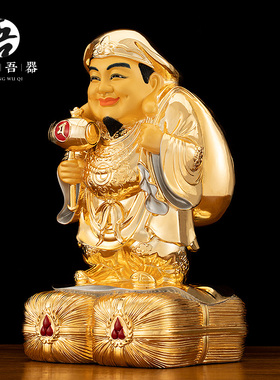2025 贴金黄铜大黑天财神像 家用招手财神店铺家居招财摆件