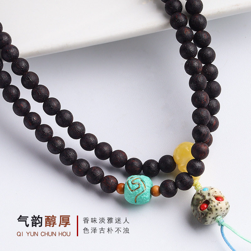 新品奇楠降真香佛珠手串沉香木女手链E文玩108颗念珠戴脖子的男士