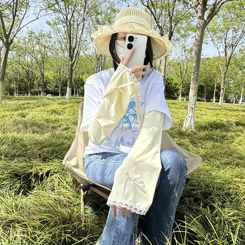 纯色宽松大口防晒袖套蕾丝花边装