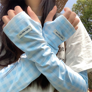 JK格子防晒袖套条纹冰袖户外开车骑行宽松遮阳夏季护手臂防紫外线
