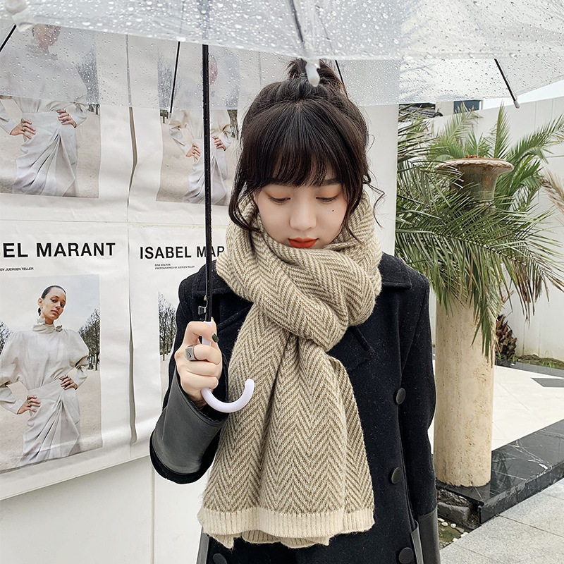 冬季新款日系仿羊绒围巾女撞色人字纹韩版百搭学生针织围脖男情侣,服饰配件/皮带/帽子/围巾,围巾/丝巾/披肩,淘宝优惠券,粉丝福利购,淘宝优惠卷