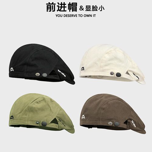 反戴贝雷帽男日系文艺复古鸭舌报