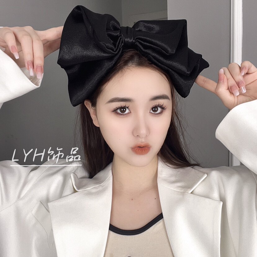 春夏新款显脸小三层大号蝴蝶结发箍宽边外出新款少女拍照打卡发箍