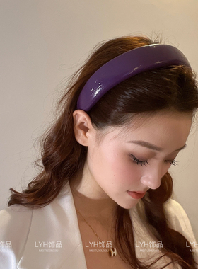 复古紫色皮质发箍女高颅顶压发头箍洗脸发箍气质头饰2024年新款