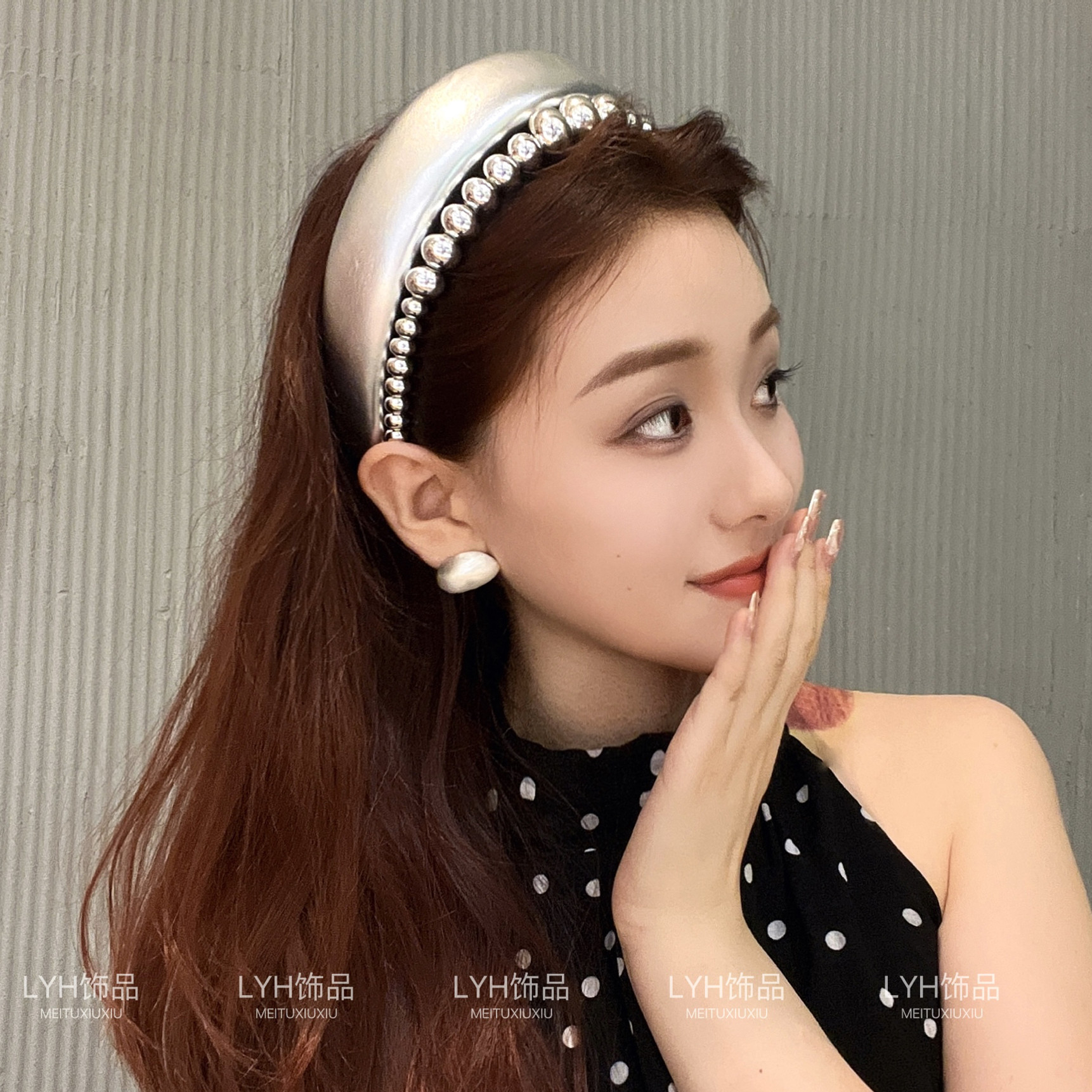 韩版珍珠双层发箍优雅银色ins高级感发箍洋气头箍气质百搭发饰女