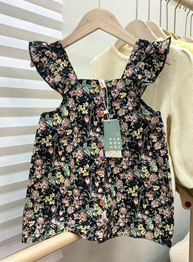 茶小an春秋纯棉磨毛舒适女童背带裙连衣裙女宝宝文艺碎花复古裙子