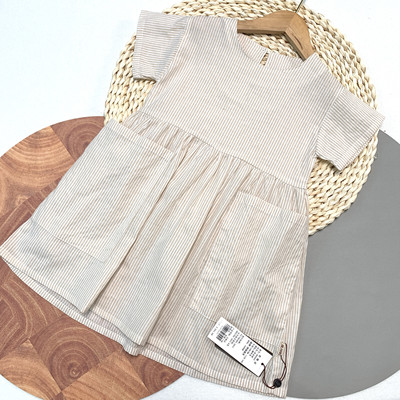 07051奇瑞DZ正品女童夏季纯棉森简约条纹清新日系棉麻大童连衣裙