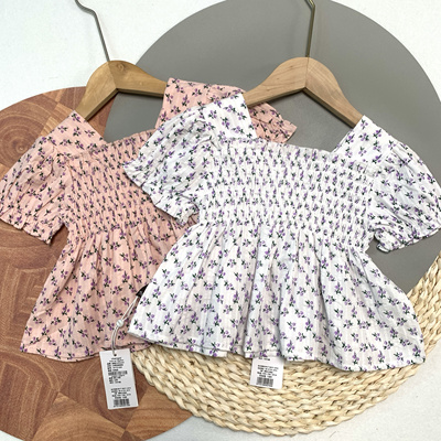 06061承xi儿童夏季薄款纯棉短袖女童碎花法式浪漫短袖A摆娃娃衫