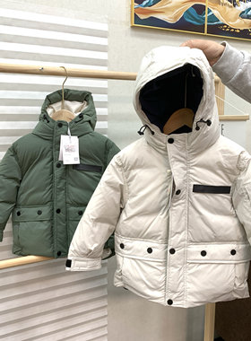 拾恩C儿童冬款超厚韩版羽绒服男童三防羽绒连帽冲锋衣外套面包服