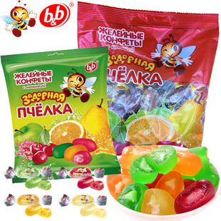 俄罗斯小蜜蜂软糖原装进口爱比可果汁夹心爆浆软糖混合水果味喜糖