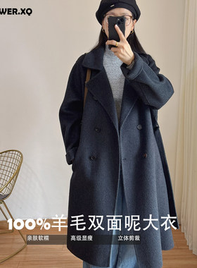 加肥大码100%羊毛双面呢显瘦大衣