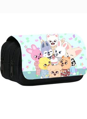 2025跨境新款Stray Kids skzoo印花双层笔袋 男团中小学生文具袋