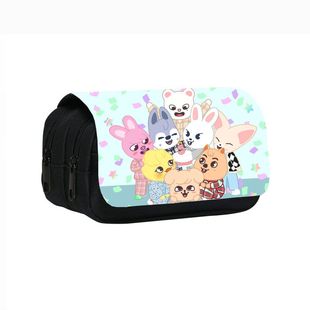 2025跨境新款Stray Kids skzoo印花双层笔袋 男团中小学生文具袋