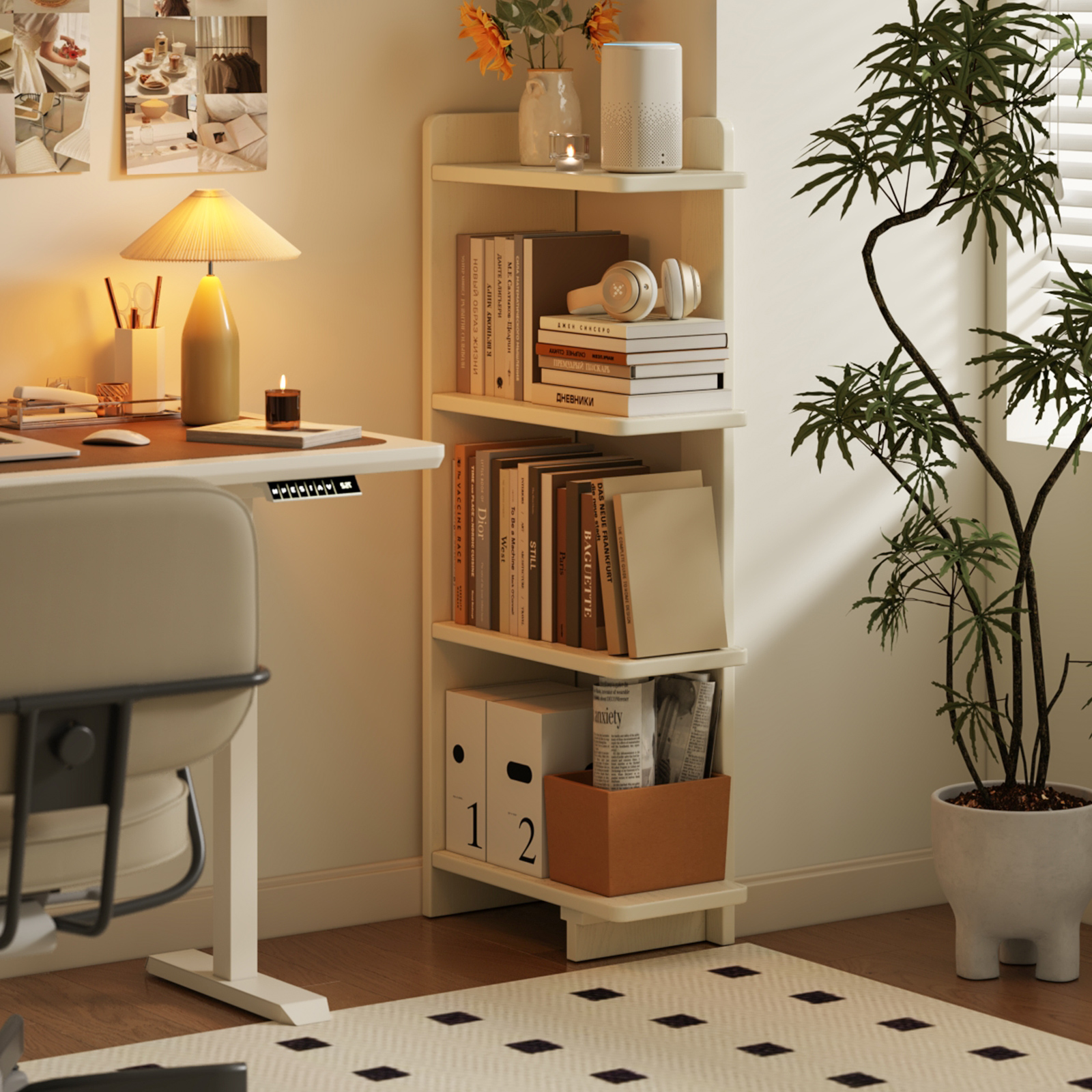 美冉家居实木书架置物架一体