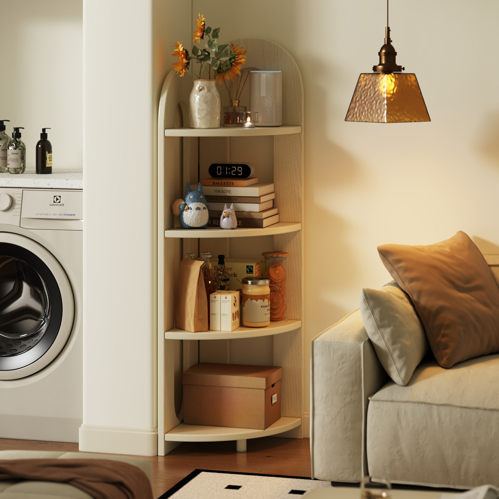 墙角置物架家用落地实木书架现代简约转角柜客厅三角形收纳储物架