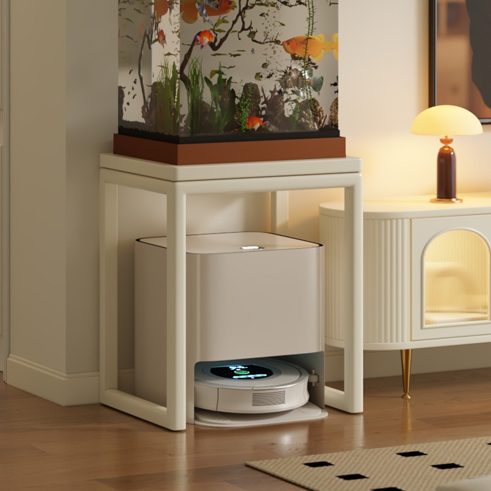 扫地机器人柜子实木玄关客厅边柜基站遮挡置物架免安装鱼缸放置柜
