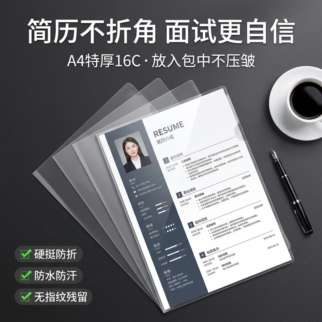简历专用文件袋试卷收纳袋A4文件夹插页透明L型纸收纳夹加厚防水单片夹l夹保护套资料档案单页塑料文件套C1