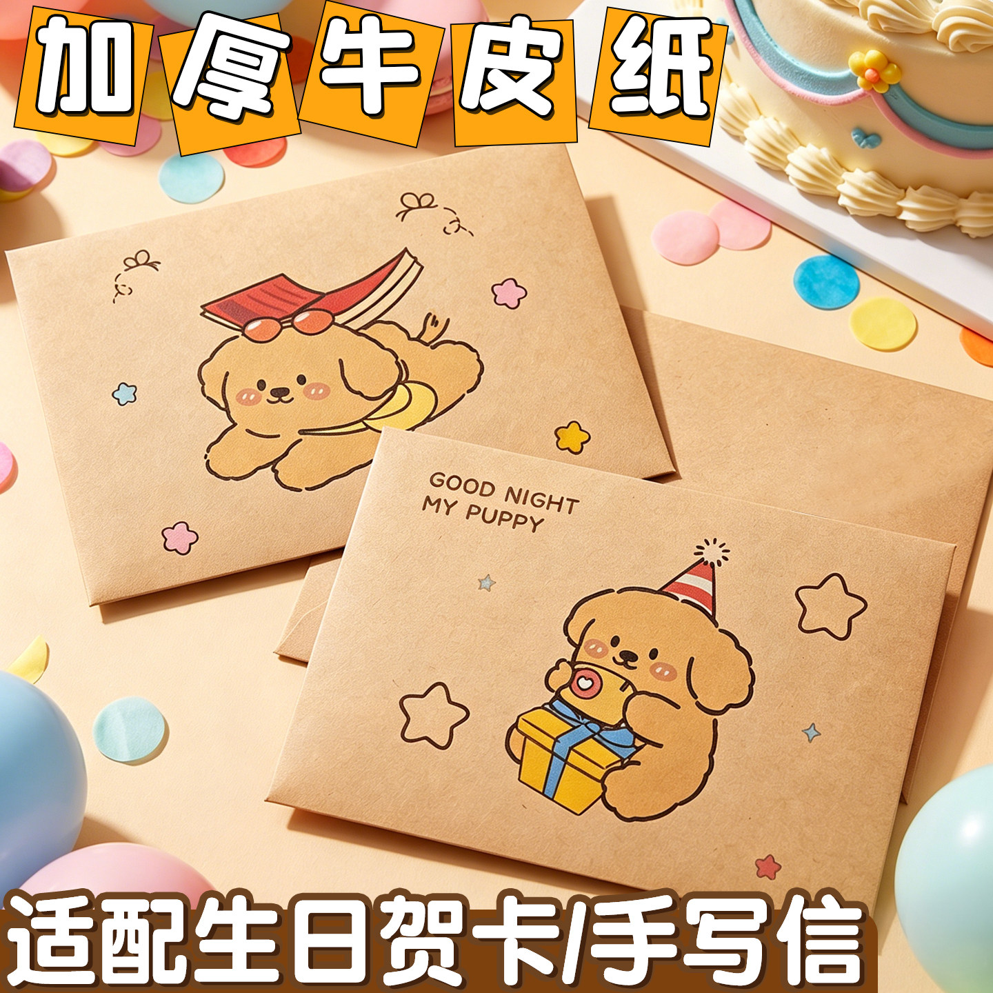 可爱修狗信封信纸牛皮纸套装加厚高级感贺卡手写信十岁成长礼卡通生日儿童复古信封袋给孩子的一封信ins风J1