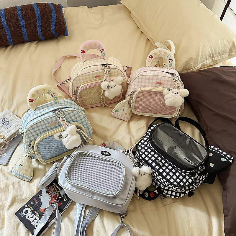 禾果2025新款可爱格子双肩背包