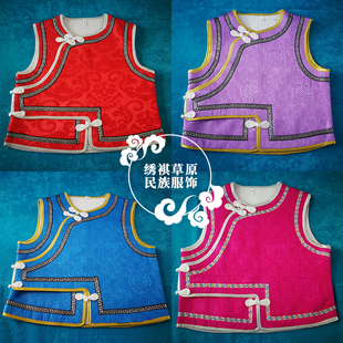 儿童蒙古族马甲坎肩男童女童鹿皮绒蒙古服装无袖背心蒙古族日常服