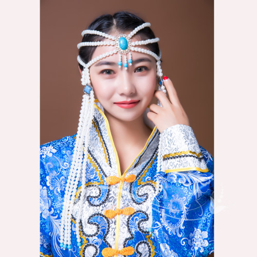 新款蒙古族头饰女新娘头饰蒙古舞蹈头饰民族演出服配饰长流苏款