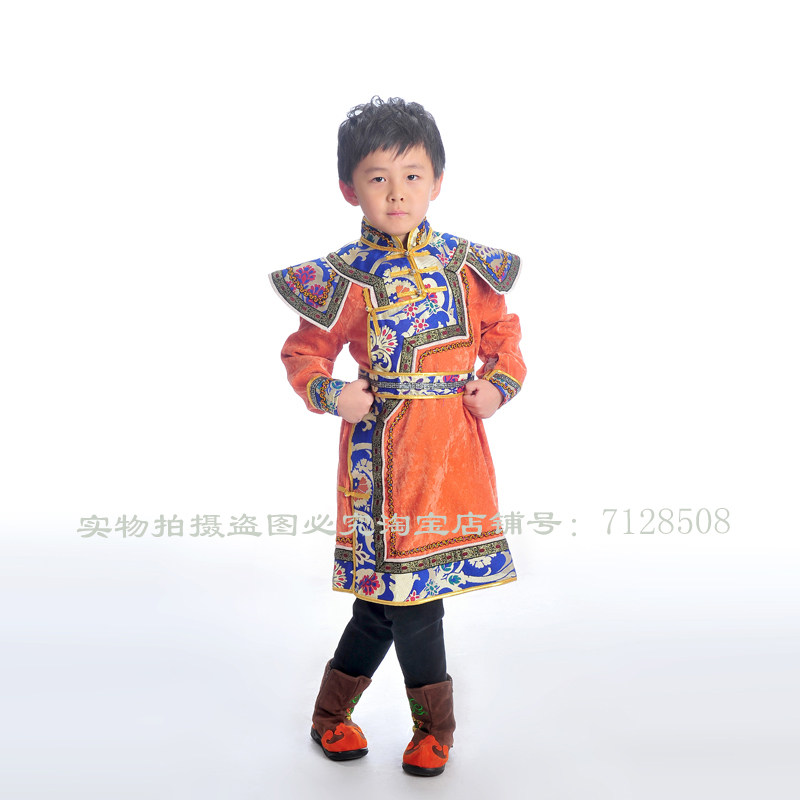 男童蒙古族服装 舞蹈演出服 装 儿童生活服装 男孩时尚蒙古袍